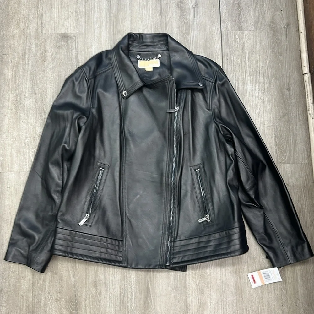 MICHAEL Michael Kors Petite Asymmetric Leather Moto Coat